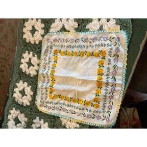 Vintage Floral Handkerchief with Yellow Roses